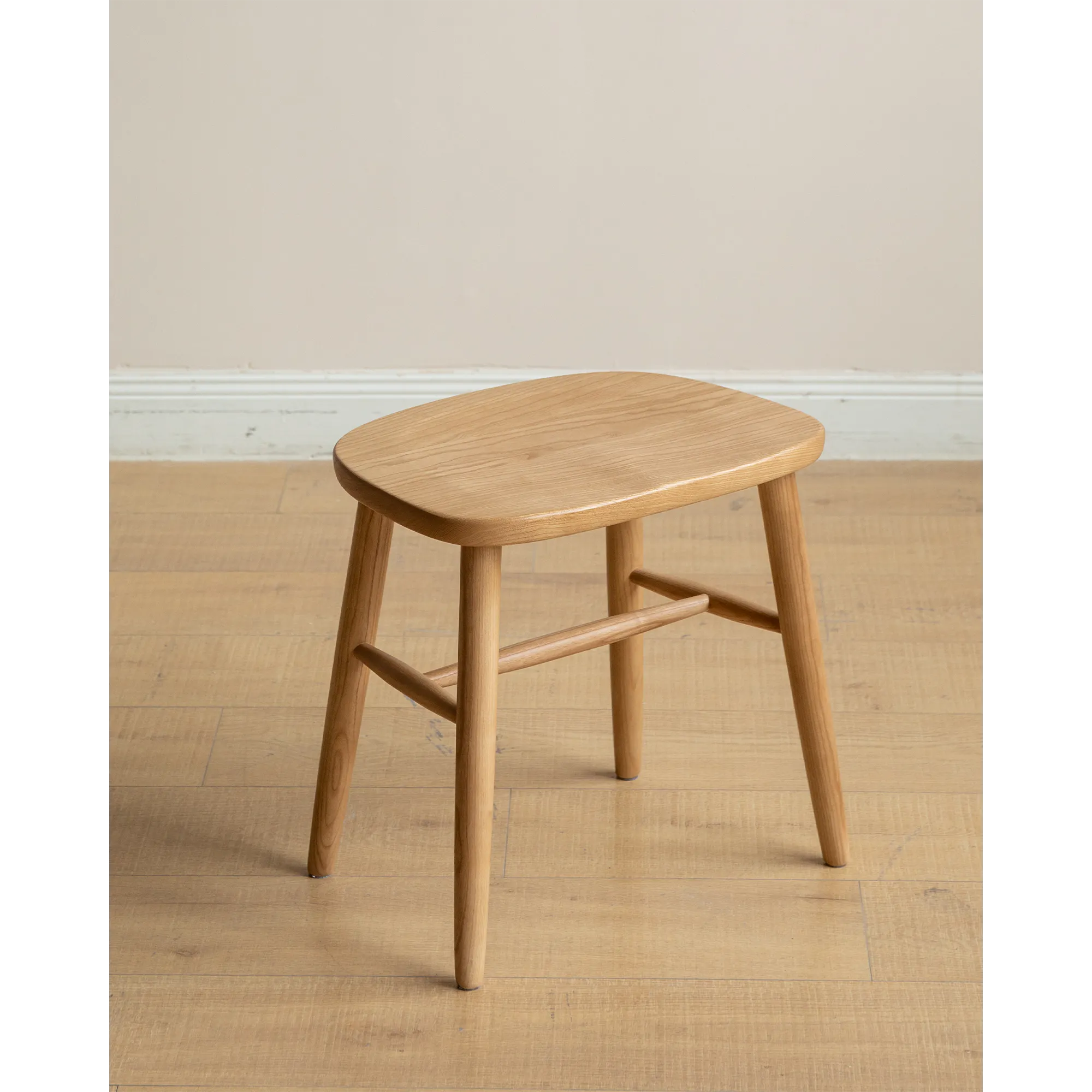 Pete Stool - Oak - 13 - Round wooden stool, minimalist design, natural wood finish, light brown color, sturdy legs, simple