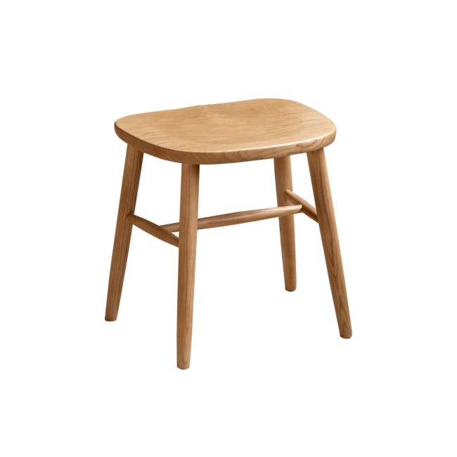 Pete Stool - Oak - 1 - Wooden stool, round top, natural wood finish, minimalist design, sturdy legs, simple structure