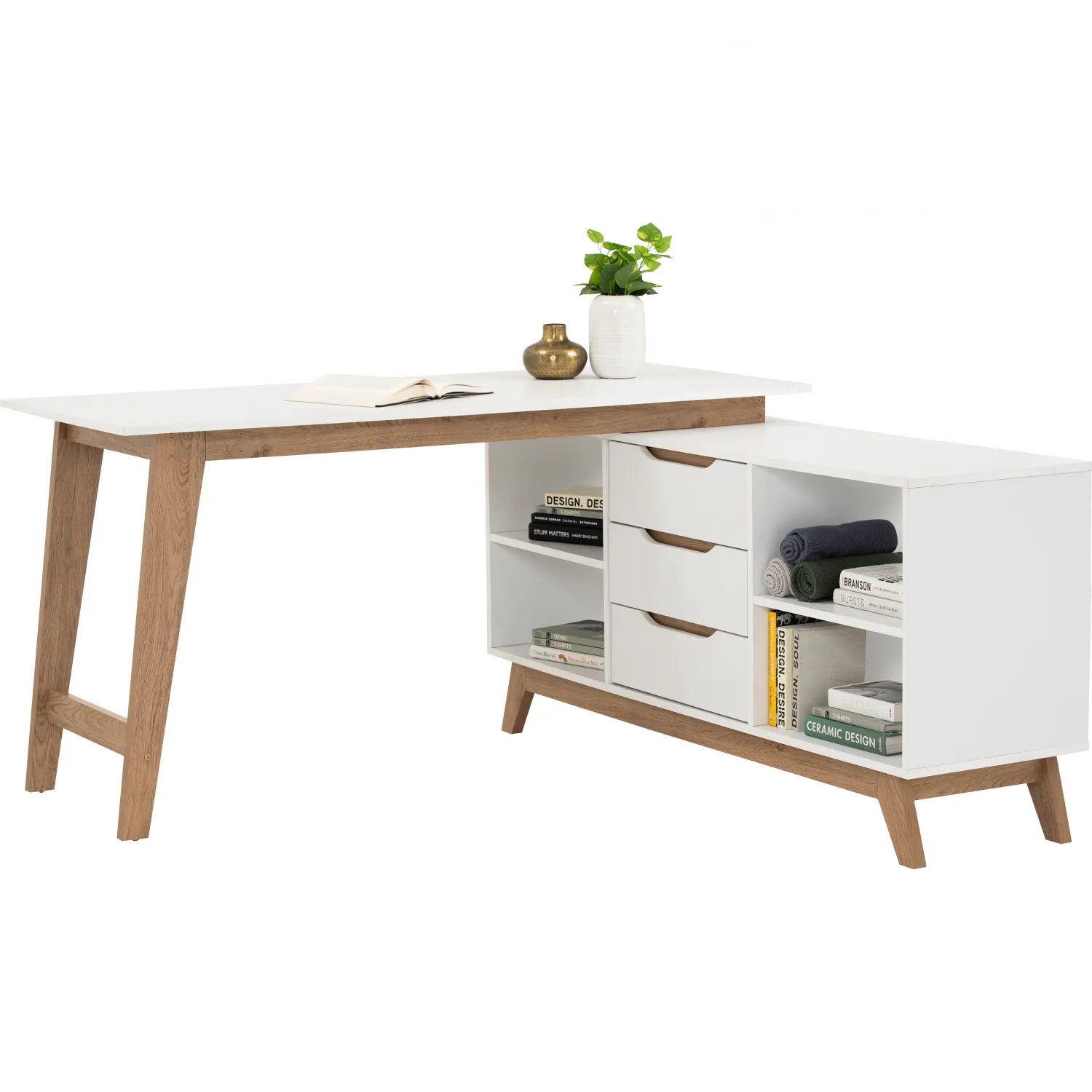 (As-is) Miah Study Table 1.4m - Natural, White - 2 - 7