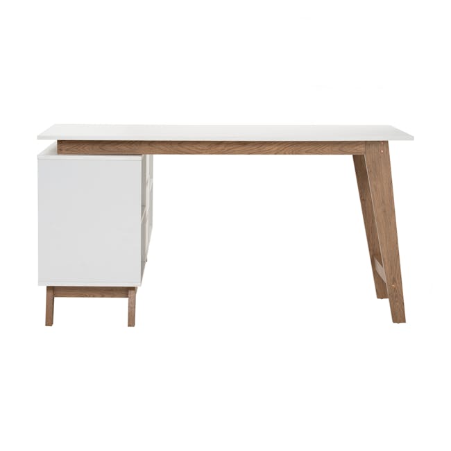 Miah Study Table 1.4m - Natural, White - 9 - White modern desk with wooden legs, minimalist design, clean lines, simple