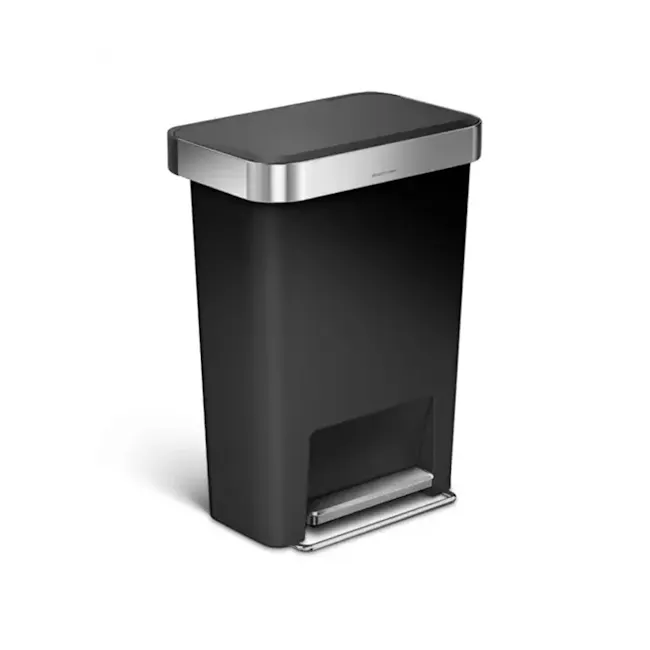simplehuman Plastic Rectangular Step Can 45L - Black - 1