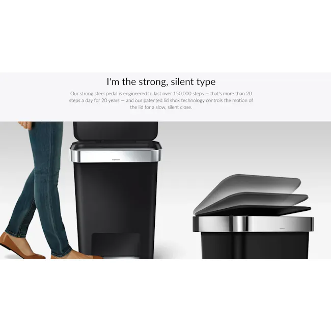 simplehuman Plastic Rectangular Step Can 45L - Black - 9
