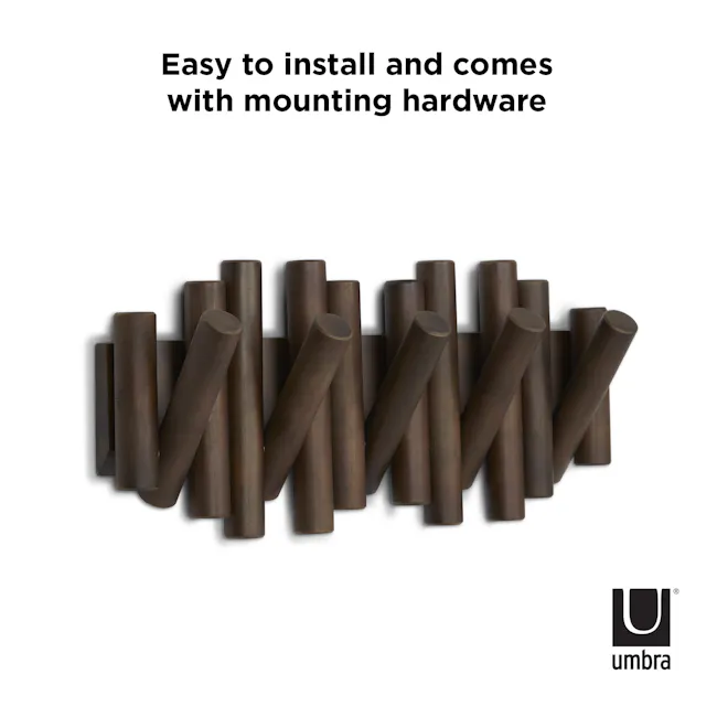 Picket 5 Wall Hook - Aged Walnut - 7 - Umbra cylindrical rods for easy installation, Compact, durable construction for