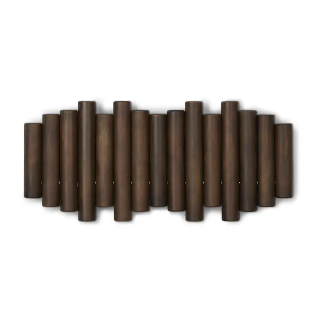 Picket 5 Wall Hook - Aged Walnut - 1 - Wooden cylindrical objects, arranged in a row, dark brown in color, smooth and