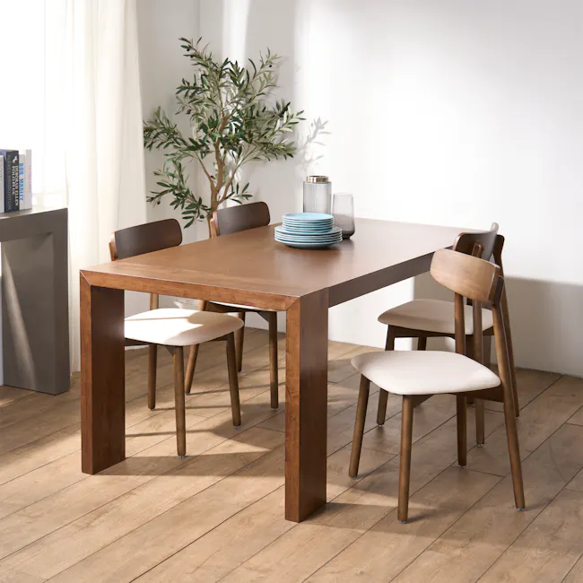 Lowell Dining Chair - Walnut, Ivory (Faux Leather) - 3