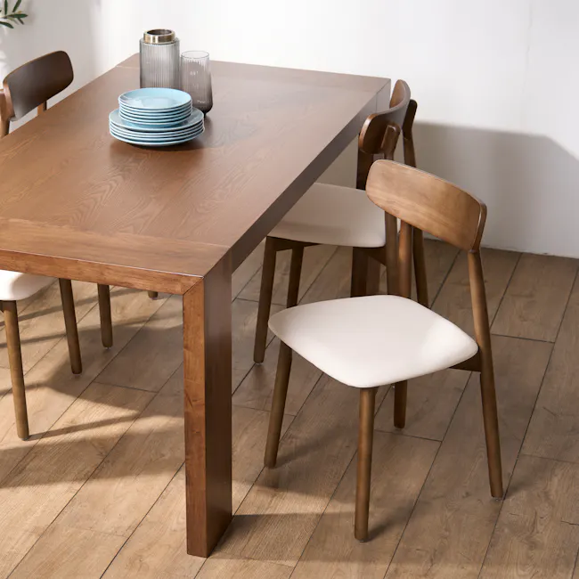 Lowell Dining Chair - Walnut, Ivory (Faux Leather) - 2