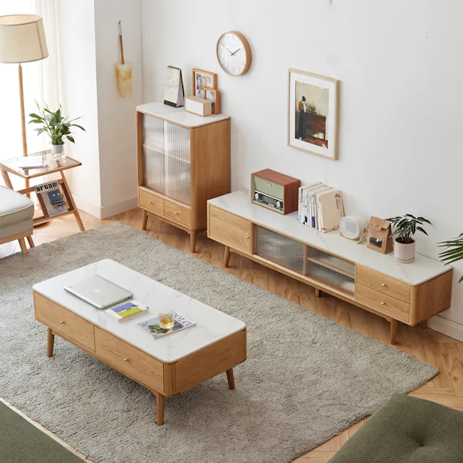 Aster TV Console 1.5m - Oak (Sintered Stone) - 8 - Modern living room, minimalist decor, cozy atmosphere, wooden furniture