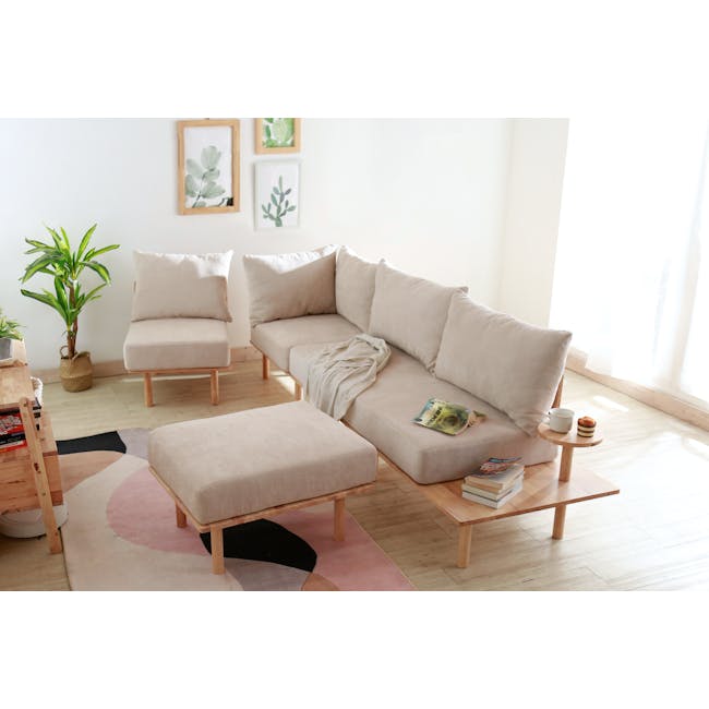 Nara L-Shape Sofa with Side Table - Beige - 1