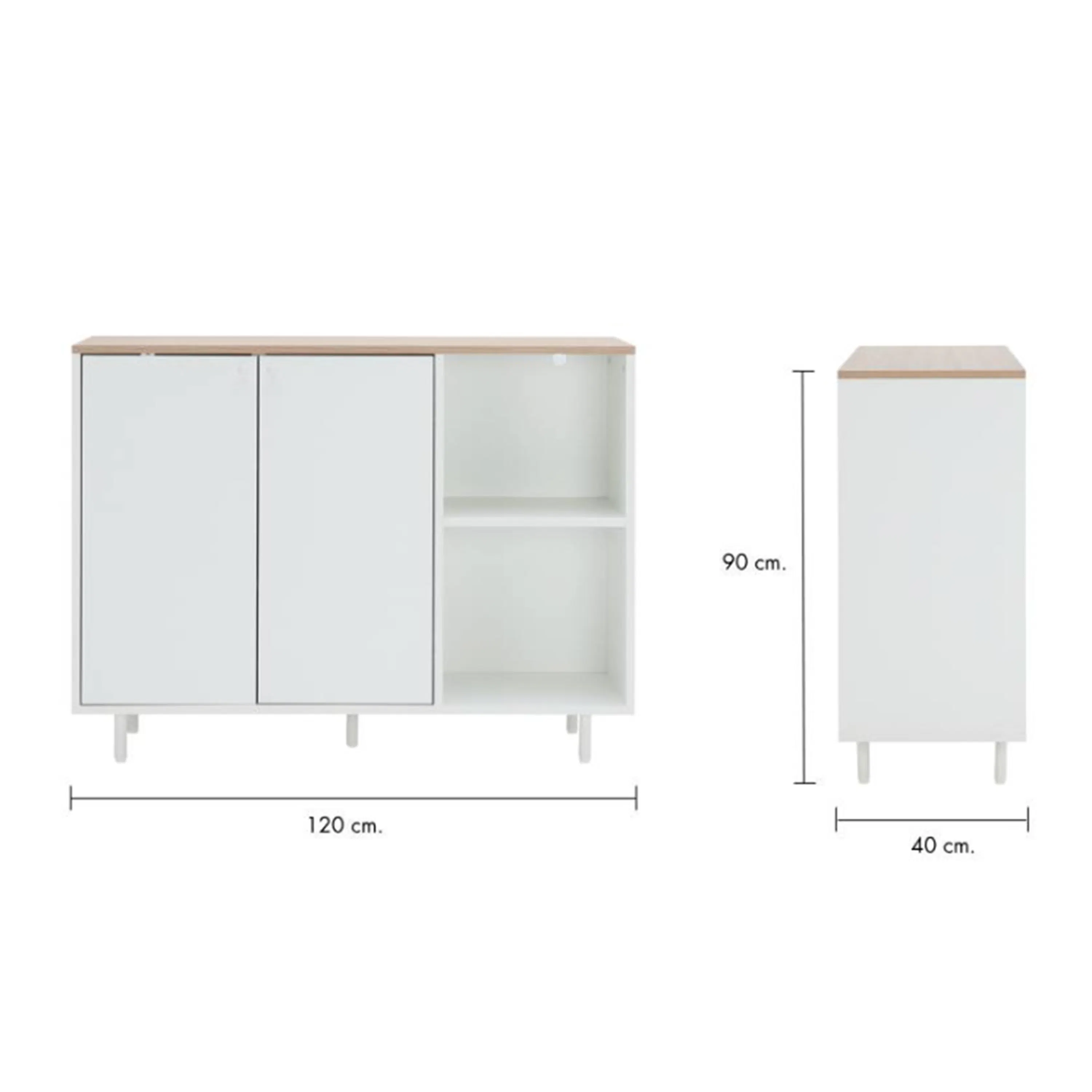 Madeline Modular 2 Door Cabinet with Open Shelf 1.2m - 13 - Compact, white, floating cabinet with two doors and three