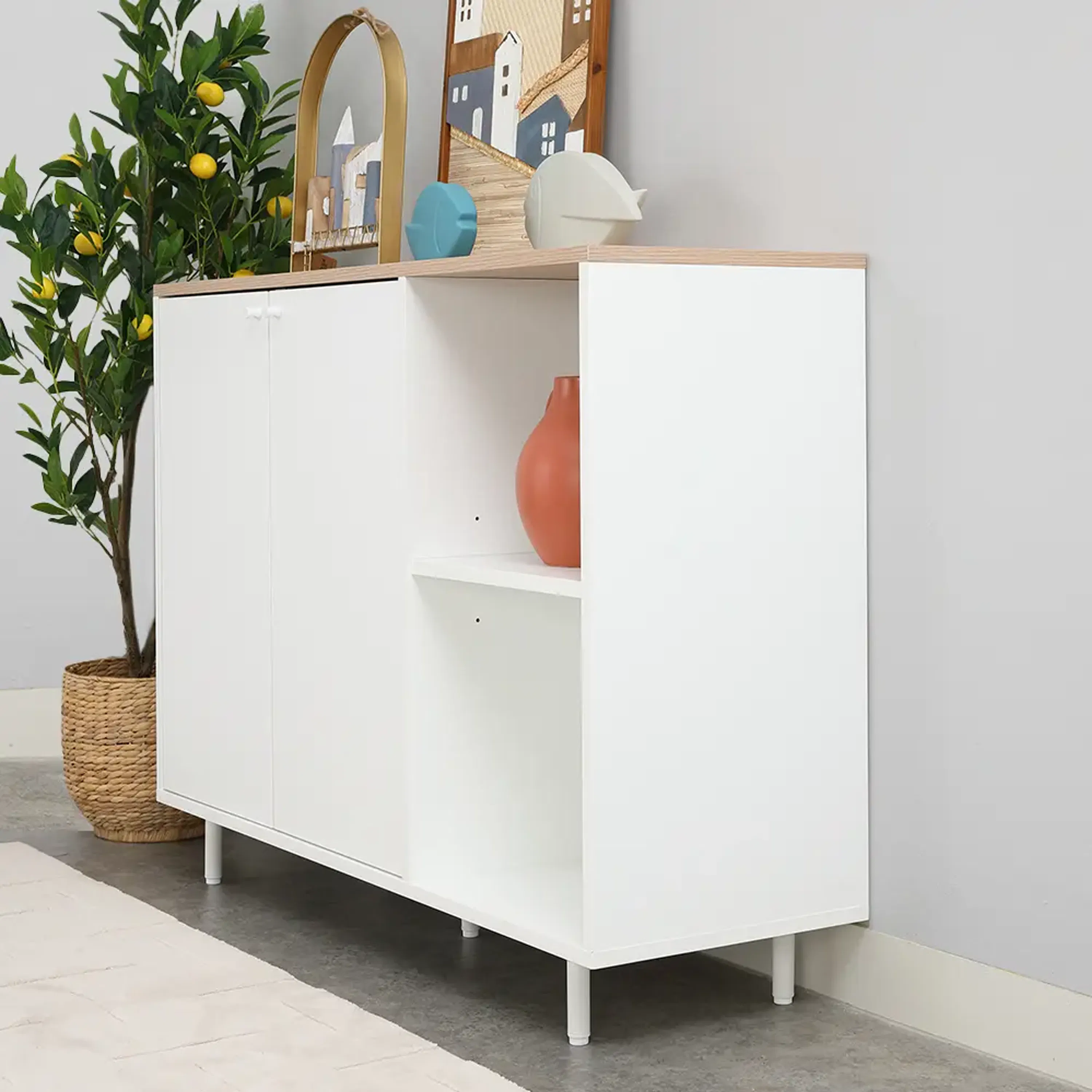 Madeline Modular 2 Door Cabinet with Open Shelf 1.2m - 9 - modern white cabinet, minimalist decor, contemporary furniture