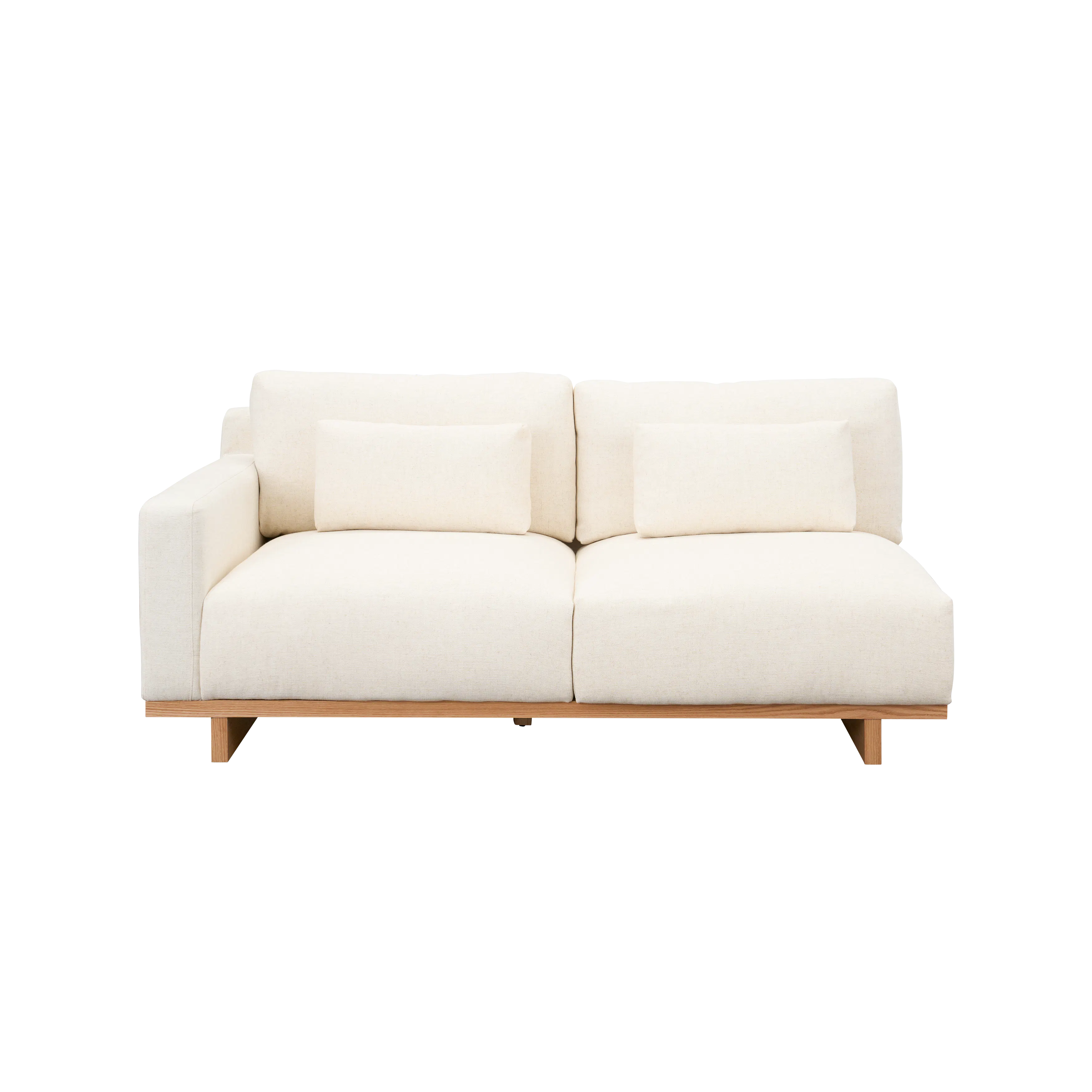 Miu L-Shaped Lounge Sofa - 18 - Cream-colored sectional sofa, minimalist design, light upholstery, wooden base, modern