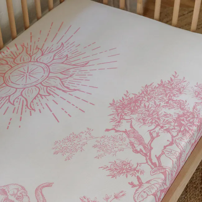 House of Holly Bamboo Crib Sheet - Savanna Toile (Pink) - 2