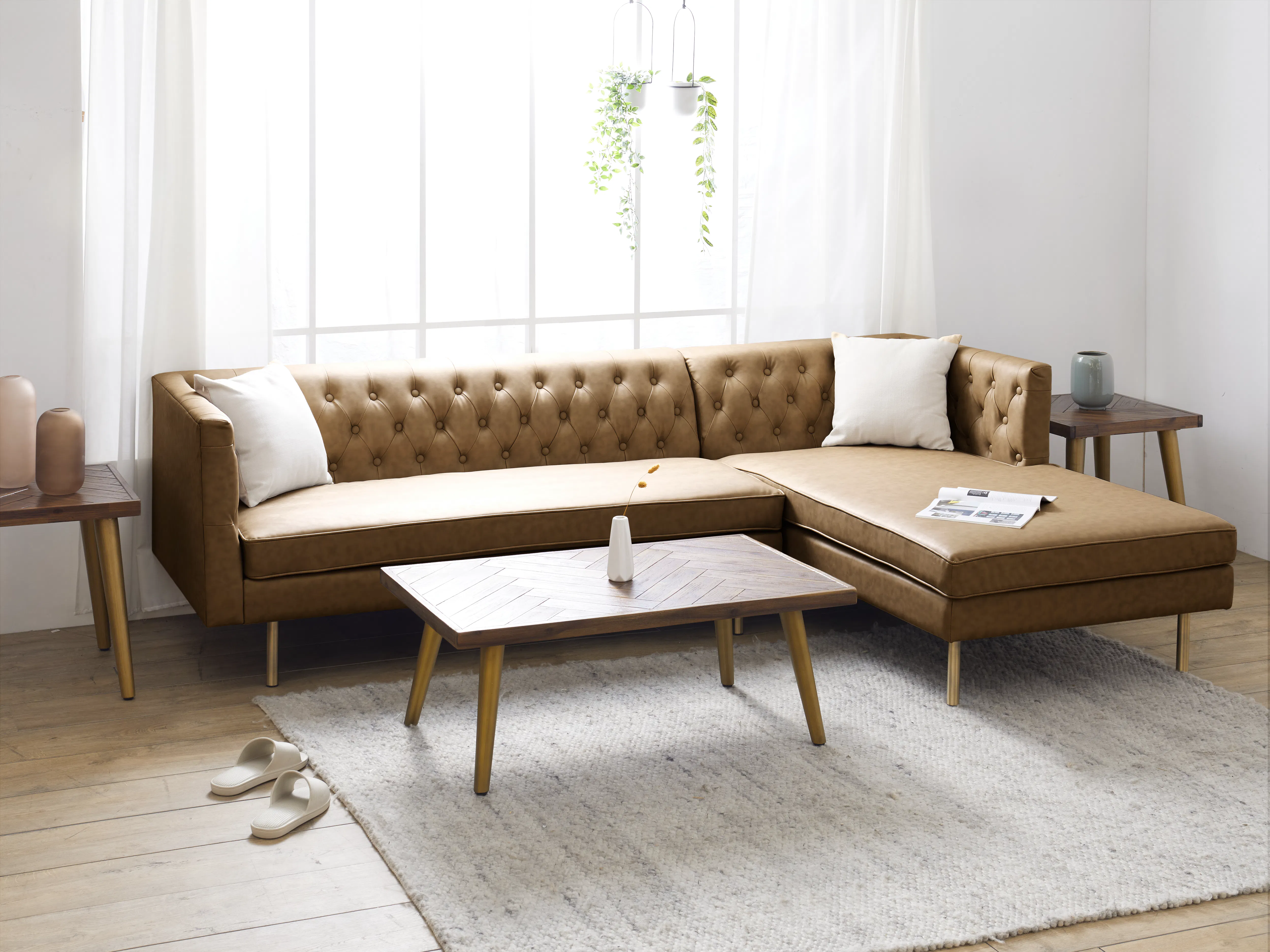 (As-is) Cadencia L-Shaped Sofa - Tan (Faux Leather) - 1 - 21