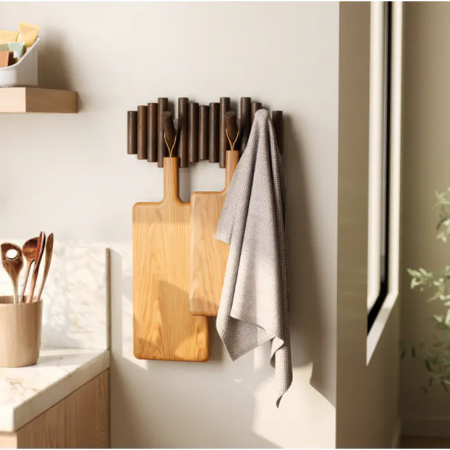 Picket 5 Wall Hook - Aged Walnut - 2 - Wooden kitchen utensils, minimalist design, natural wood cutting board, wooden