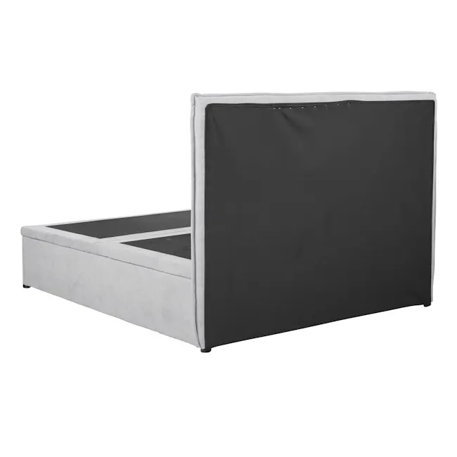 Arthur King Storage Bed - Ice Grey (Fabric) - 7 - Grey upholstered sectional sofa with black accent, minimalist design, open