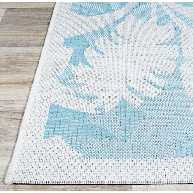 Coastal Flora Flatwoven Rug - Ivory Turquoise (3 Sizes) - 3 - Crafted from woven materials, this rug features a detailed