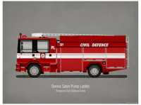 Singapore Yesteryear SCDF Fire Truck 30 x 40cm