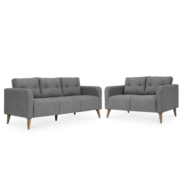 Bennett 3 Seater Sofa with Bennett 2 Seater Sofa - Gray Owl - 1 - Grey upholstered sofa, two seating options, wooden legs