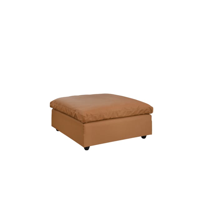 Liam Ottoman - Caramel Tan (Faux Leather) - 2 - Beige cushion, brown upholstery, soft texture, cushioned surface, modern