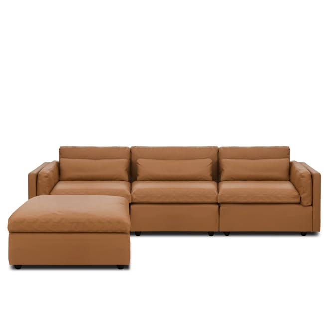 Liam Ottoman - Caramel Tan (Faux Leather) - 6 - Brown leather sofa, modern design, comfortable cushions, sleek lines