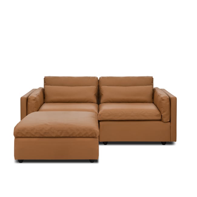 Liam Ottoman - Caramel Tan (Faux Leather) - 5 - Brown leather sofa, modern design, comfortable cushions, sleek lines