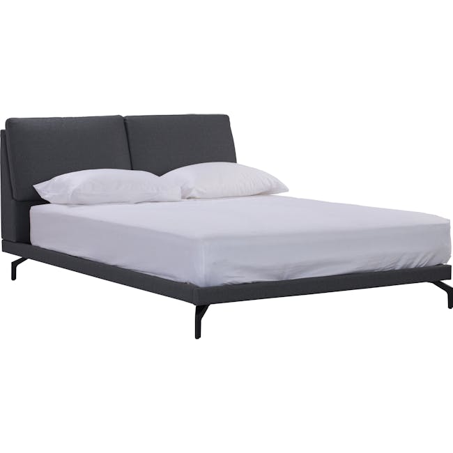 Bert Queen Bed in Charcoal with 2 Addison Bedside Tables - 2
