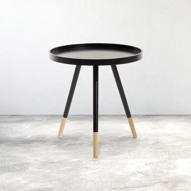 Innis Side Table - Black, Natural - 3 - Modern minimalist table, sleek black finish, tripod legs, natural wood accents