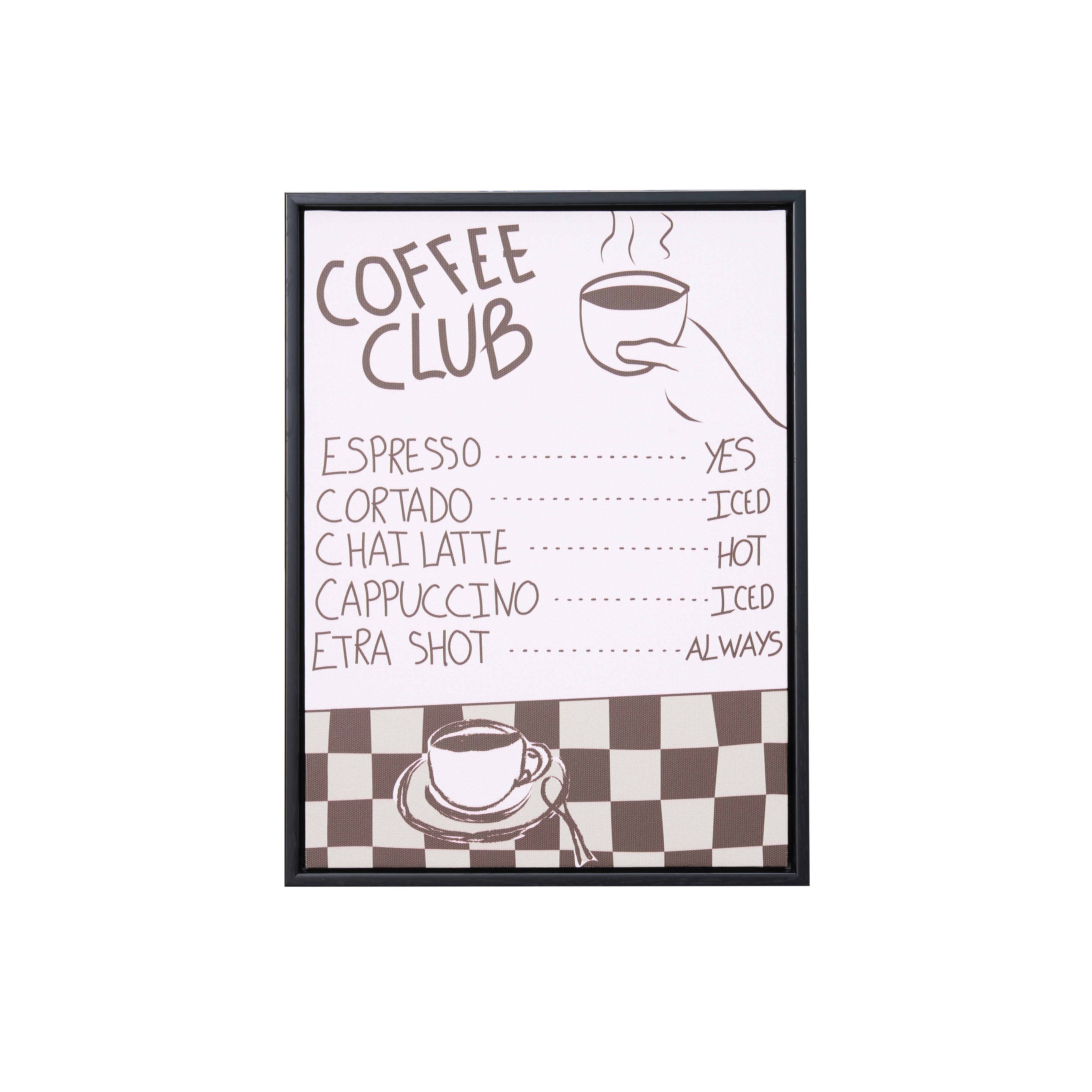 Coffee Club Menu Wall Framed Canvas 30 x 40 cm