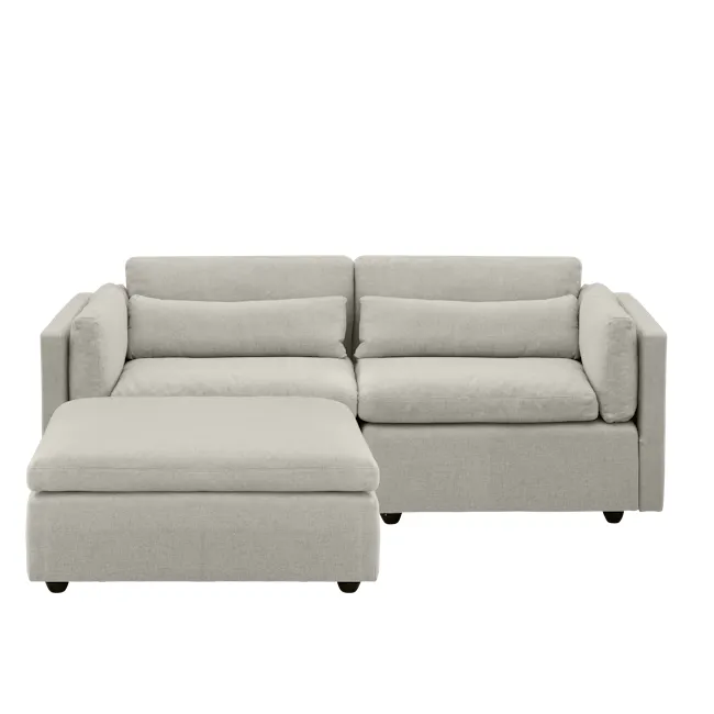 Liam 3 Seater Sofa with Ottoman - Ivory (Fabric) - 13 - Modern minimalist sofa, light gray fabric, comfortable seating