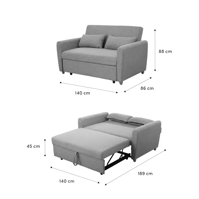 Luisa 2 Seater Sofa Bed - Siberian Grey - 7 - Grey upholstered sofa, 88 cm height, 140 cm overall length, 86 cm seat