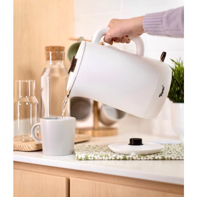 TOYOMI 1.5L Stainless Steel Cordless Kettle WK 1633 - 2 - white electric kettle, pouring hot water, kitchen countertop