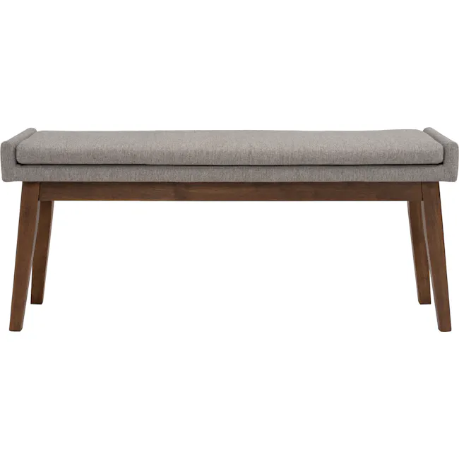 Fabian Bench 1.1m - Cocoa, Dolphin Grey (Fabric) - 3 - Gray upholstered bench, wooden legs, minimalist design, textured