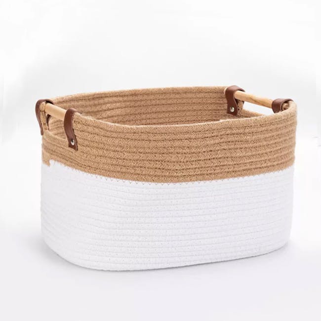 Ozzy Cotton Rope Storage Basket - Brown, White - 3