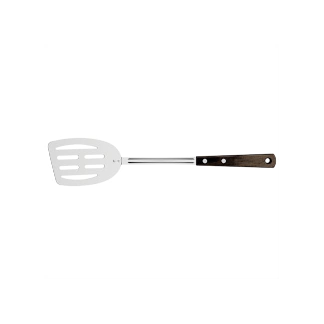 Tramontina Polywood Slotted Turner - Brown - 2 - White spatula, stainless steel handle, wooden handle, ergonomic design