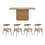 Bolton Dining Table 1.6m in Oak with 4 Tricia Dining Chairs in Cream - 0