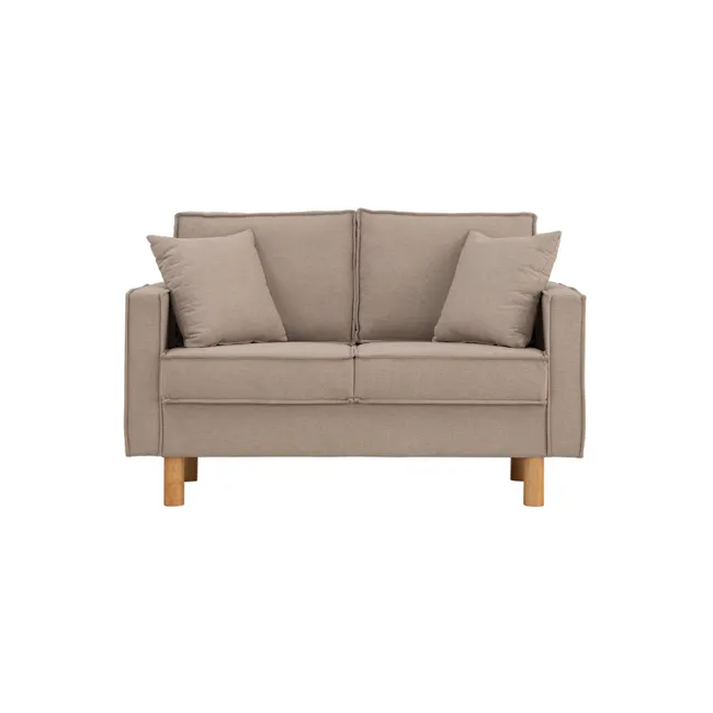 Nexon 2 Seater Sofa - Light Mocha - 1 - Cream upholstered sofa, wooden legs, beige cushions, minimalist design, comfortable