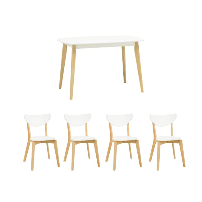 Harold Dining Table 1.2m in White with 4 Harold Dining Chairs in White - 0