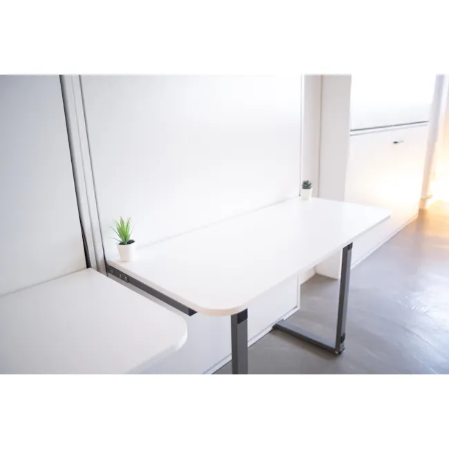 Llyod Single Vertical Wall Bed with Desk - White - 5 - Minimalist desk, modern furniture, white color scheme, sleek design