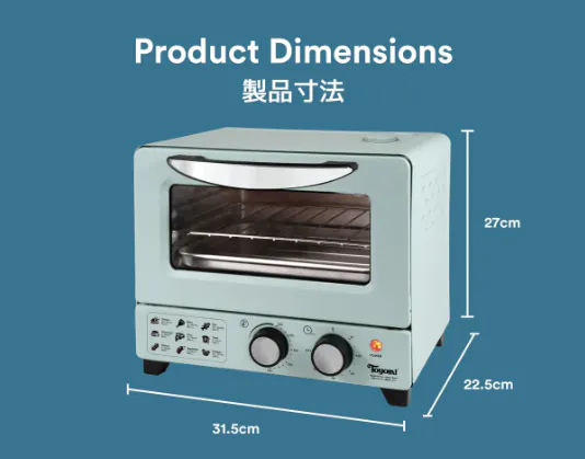 TOYOMI 12L Rapid Air Fryer + Steam Oven AFO 1277ST - Sea Green - 10 - Toaster, electric, 27 cm height, 5 cm width, 5 cm