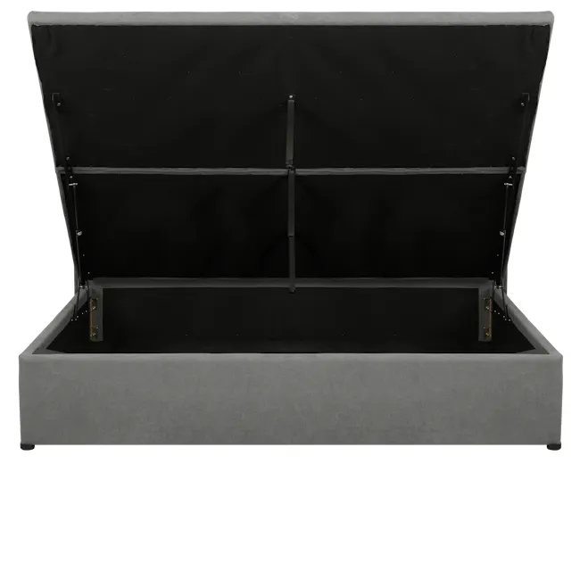 Arthur King Storage Bed - Urban Grey (Fabric) - 2 - Gray upholstered storage unit, open shelving, black interior, minimalist