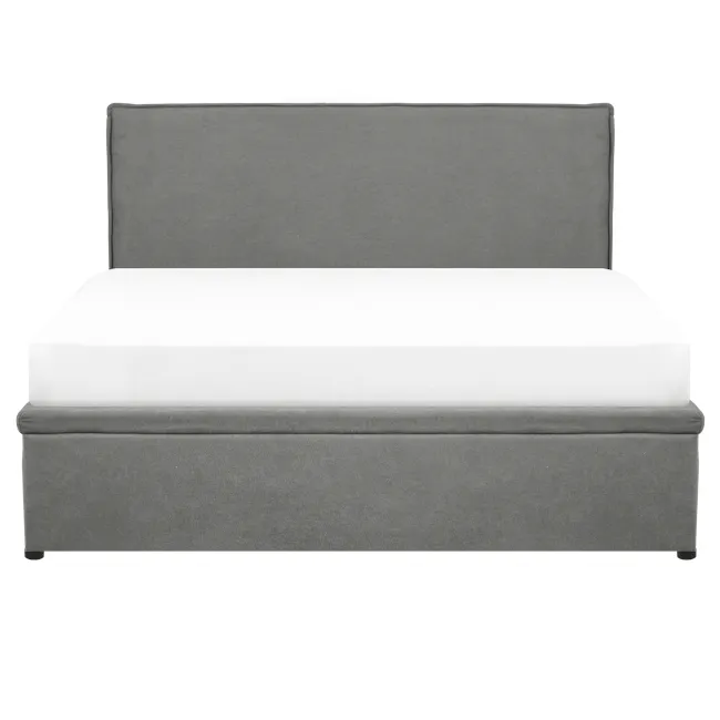 Arthur King Storage Bed - Urban Grey (Fabric) - 1 - Grey upholstered bed with white mattress, modern design, minimalist