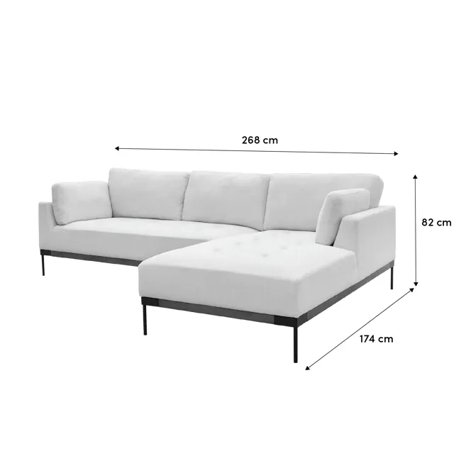 Hudson L-Shaped Sofa - Walnut, Cream Beige - 11 - Modern minimalist white sectional sofa, 268 cm in height, 82 cm in depth