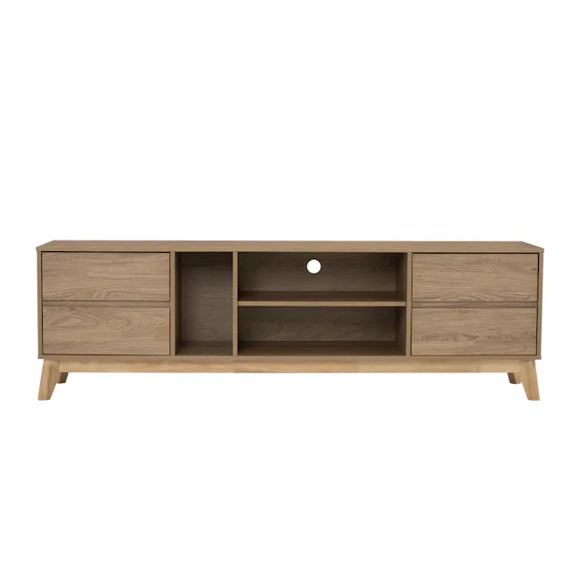 Herschel TV Console 1.8m - Natural - 1 - Wooden TV stand with built-in shelves, minimalist design, natural wood finish, open