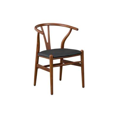 Caine Chair - Walnut, Black (Faux Leather)