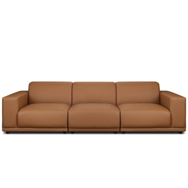 Milan 4 Seater Sofa with Ottoman - Caramel Tan (Faux Leather) - 2