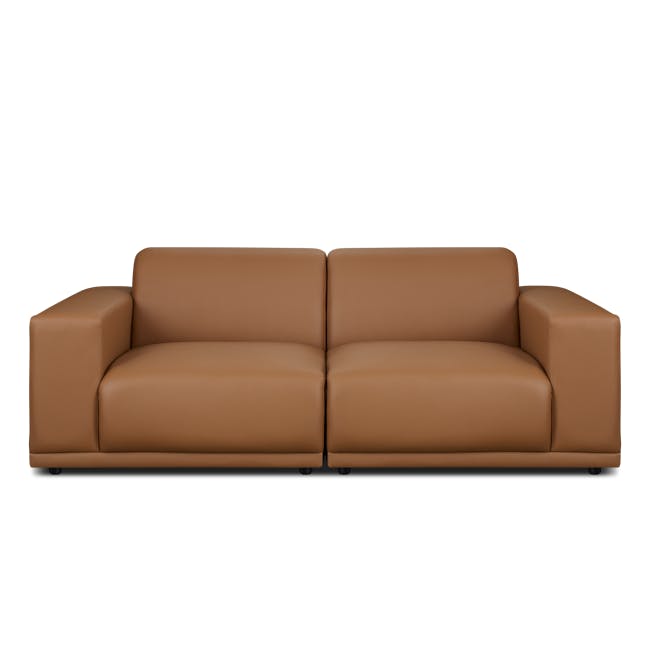 Milan 4 Seater Sofa with Ottoman - Caramel Tan (Faux Leather) - 4