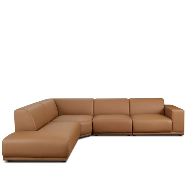 Milan 4 Seater Sofa with Ottoman - Caramel Tan (Faux Leather) - 5