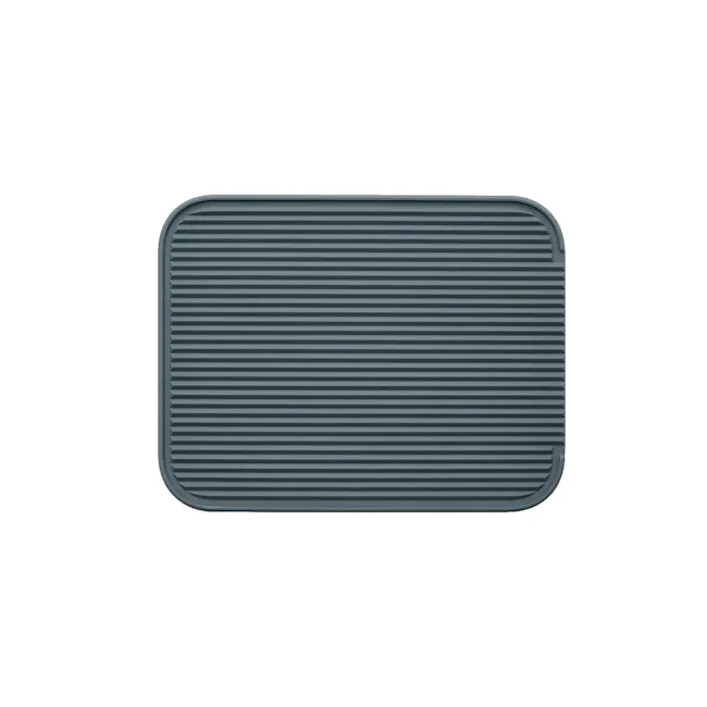 Modori Beige Drying Rack + Soft Blue Drying Mat Set - 2 - Grey textured surface, rectangular shape, ridged design, modern