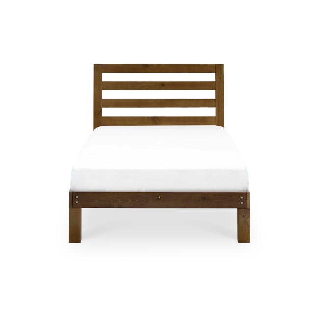 Katana Single Wooden Bed - Headboard Only - Walnut - 1 - Wooden bed frame, minimalist design, wooden slats, white bedding