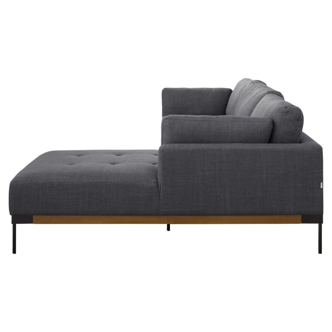 Hudson L-Shaped Sofa - Walnut, Shadow Grey - 13 - Grey upholstered sectional sofa, modern design, textured fabric, tufted